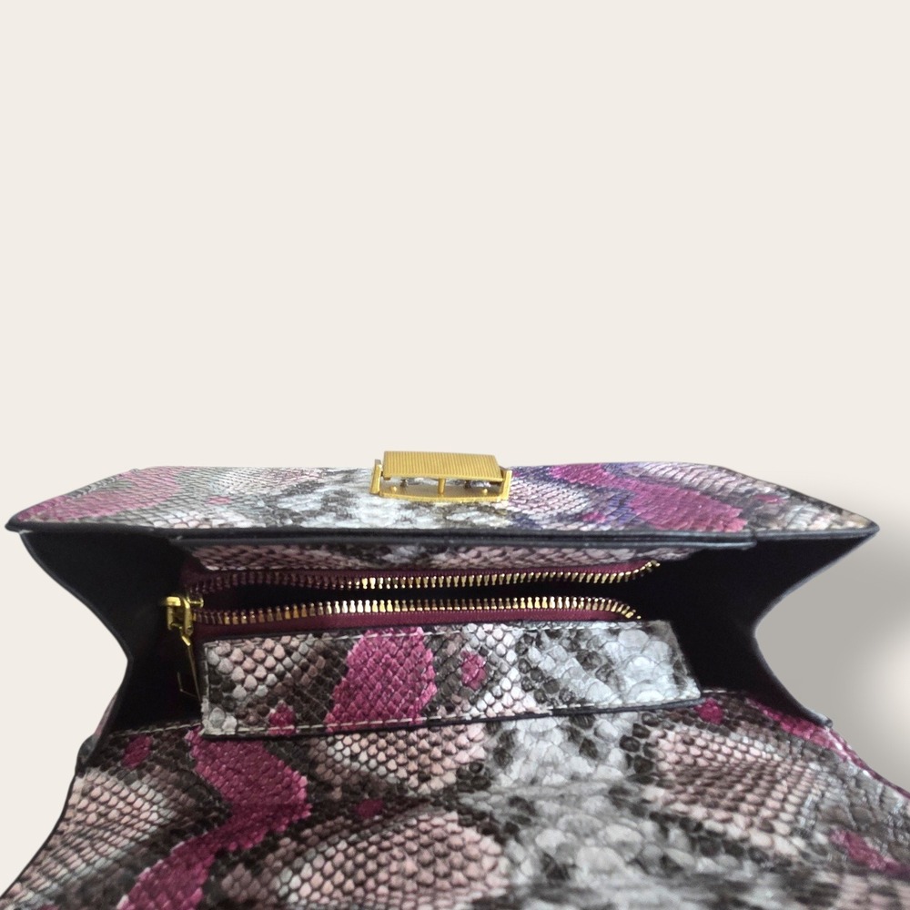 Snakeskin Print Crossbody Bag Purple Grey Faux Leather Gold Hardware Satchel - Picture 9 of 10